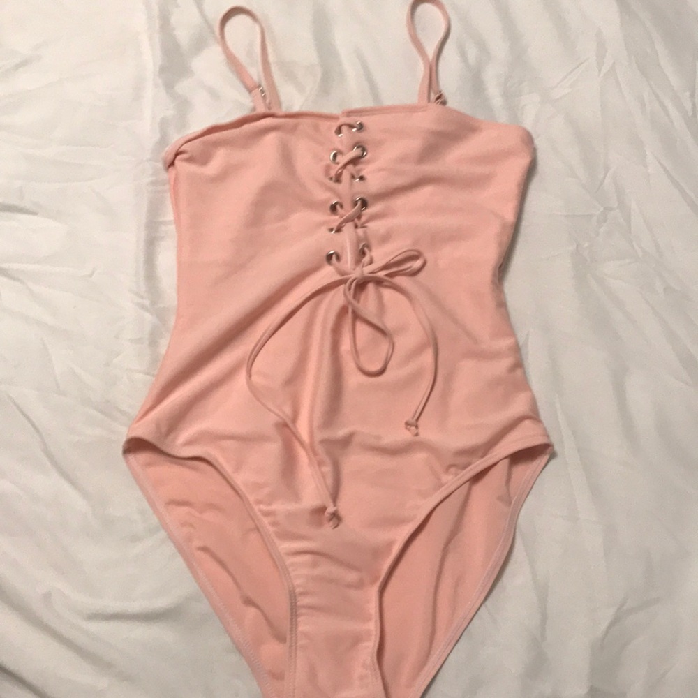 3 for $17 / Pink Lace Up One Piece Bathing Suit